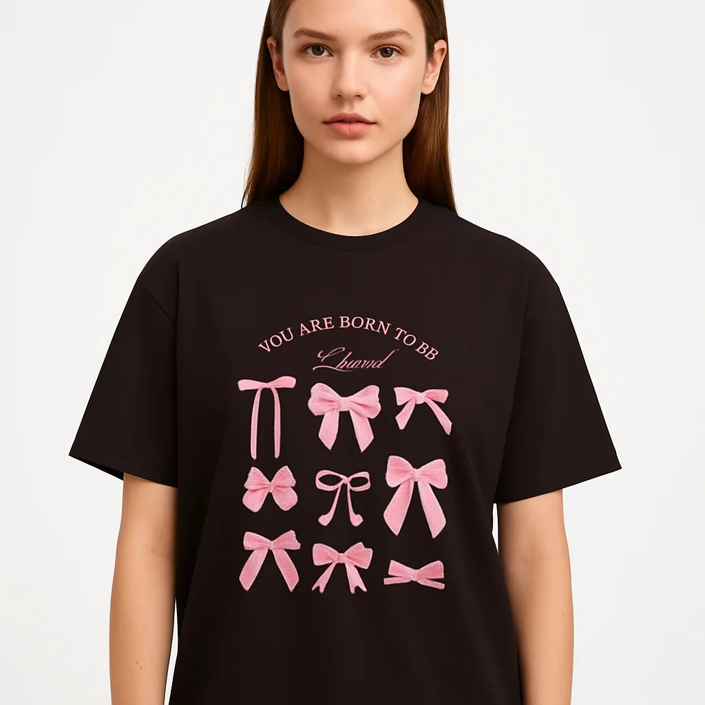 Pink Bow Crewneck Sweatshirt – “You Are Born to Be Loved” Graphic Pullover, Cozy Gift for Her, Birthday & Casual Wear