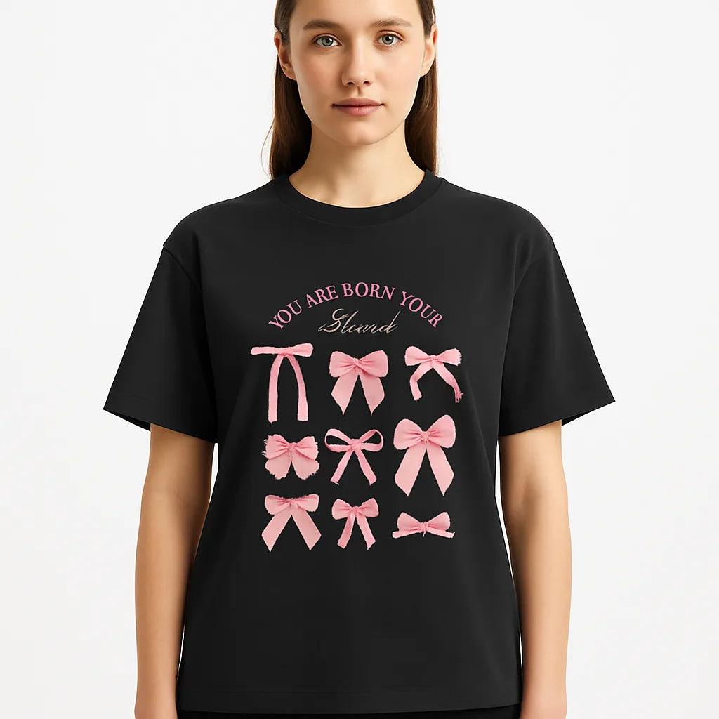 Pink Bow Crewneck Sweatshirt – “You Are Born to Be Loved” Graphic Pullover, Cozy Gift for Her, Birthday & Casual Wear