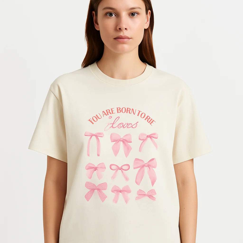 Pink Bow Crewneck Sweatshirt – “You Are Born to Be Loved” Graphic Pullover, Cozy Gift for Her, Birthday & Casual Wear